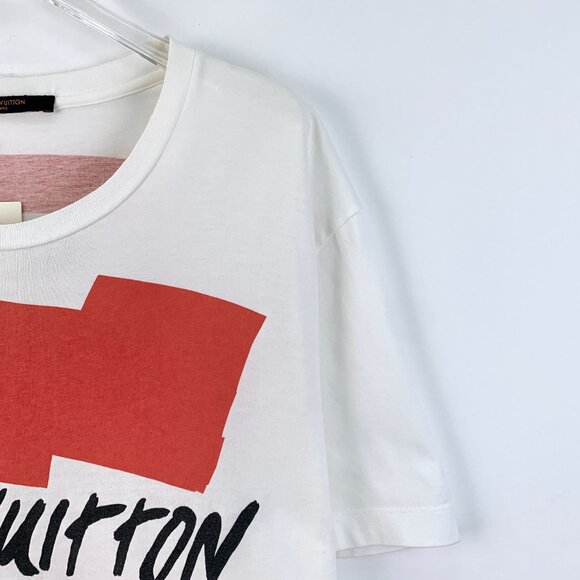 Louis Vuitton White Logo Print Cotton Round-Neck Short-Sleeve T-Shirt Size S Mad - Picture 8 of 8